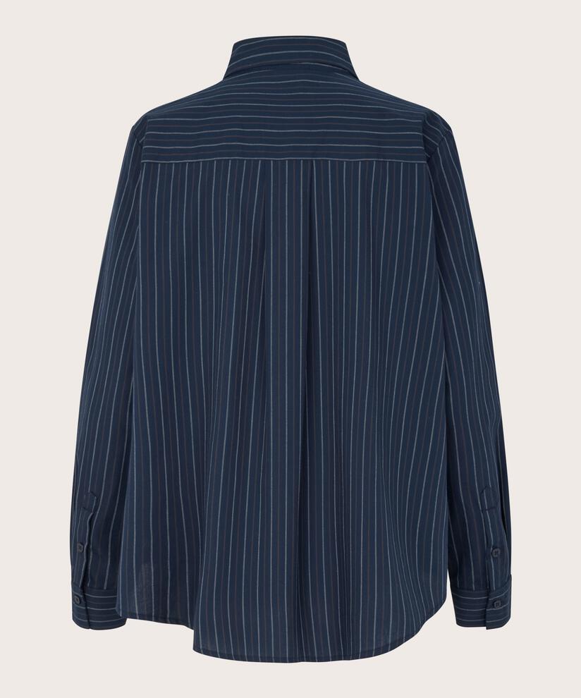 Nadelstreifen-Baumwollhemd mit längerem Rücken, Navy Blazer