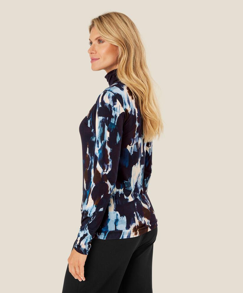 Bedruckte Rollkragenbluse aus Viskose-Jersey, Maritime Blue