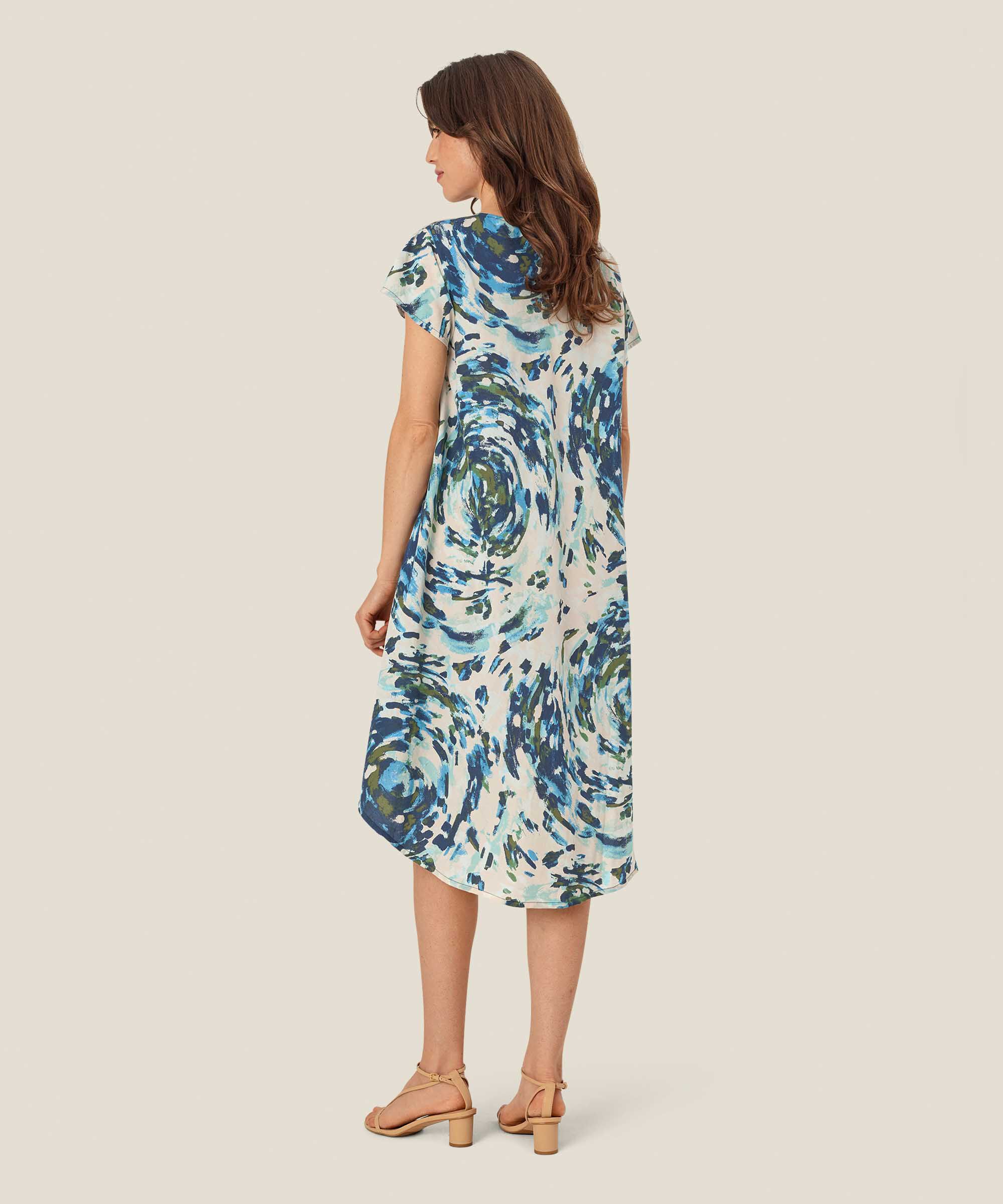 Bedrucktes Viskosekleid Mit V-ausschnitt, Cendre Blue