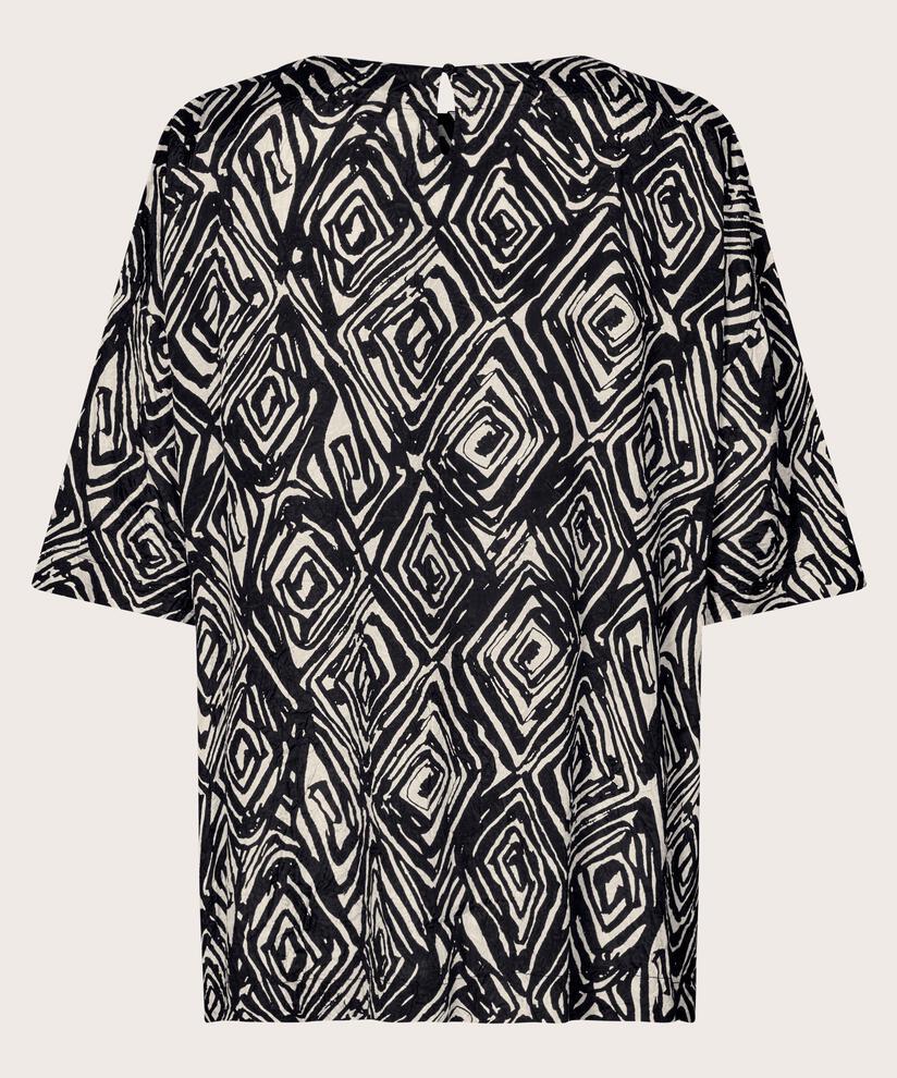 Grafische Viskosebluse mit halblangen Ärmeln, Black