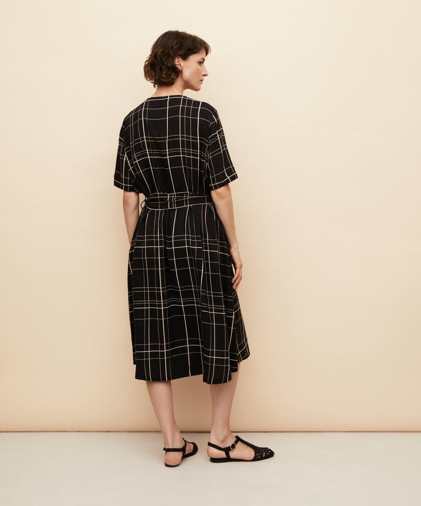 Hemdblusenkleid aus bedrucktem Leinenmix, Black