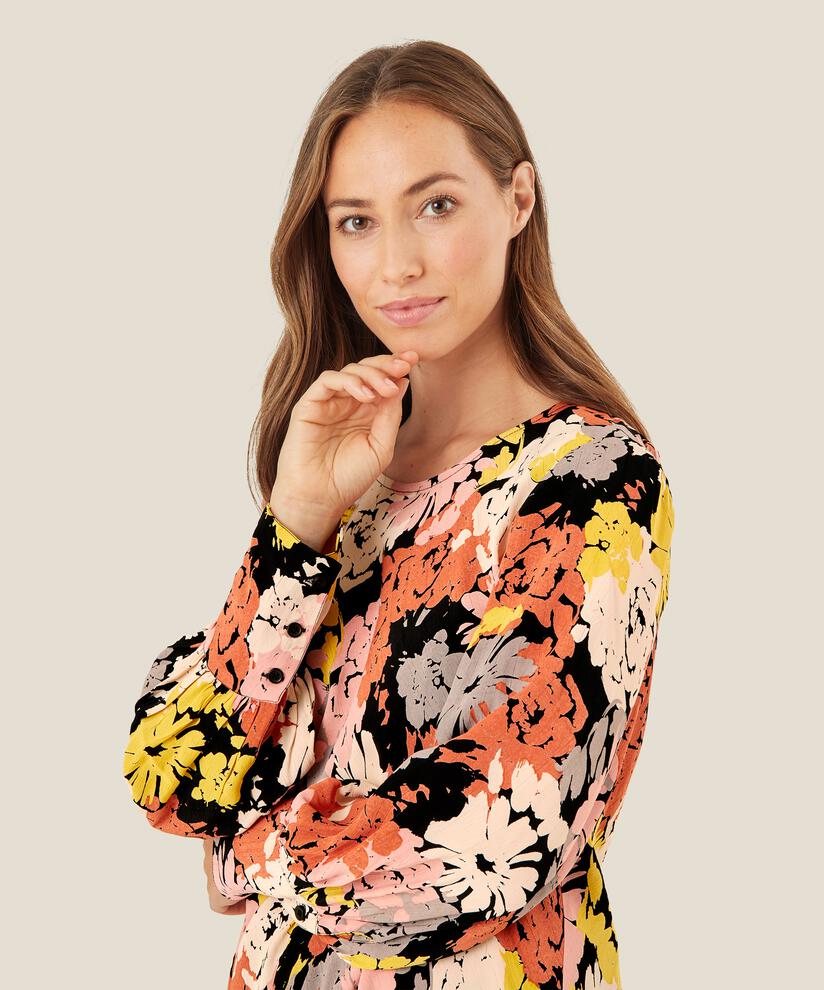 Bluse aus Viskose mit Blumendruck, Oil Yellow
