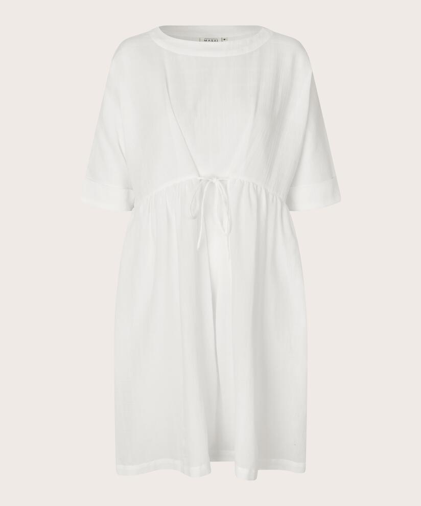 kurzärmliges Kleid aus leichter transparenter Baumwolle, White