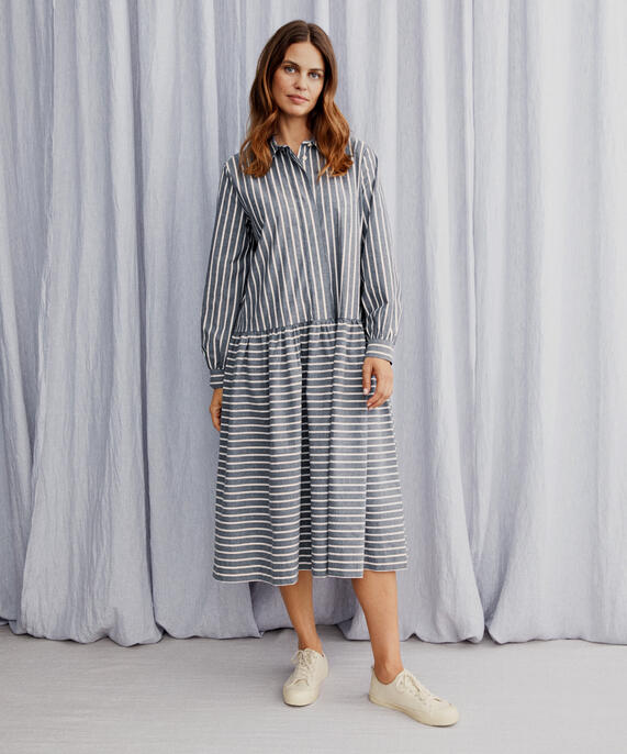 Baumwollkleid mit verdecktem Knopfverschluss, Black