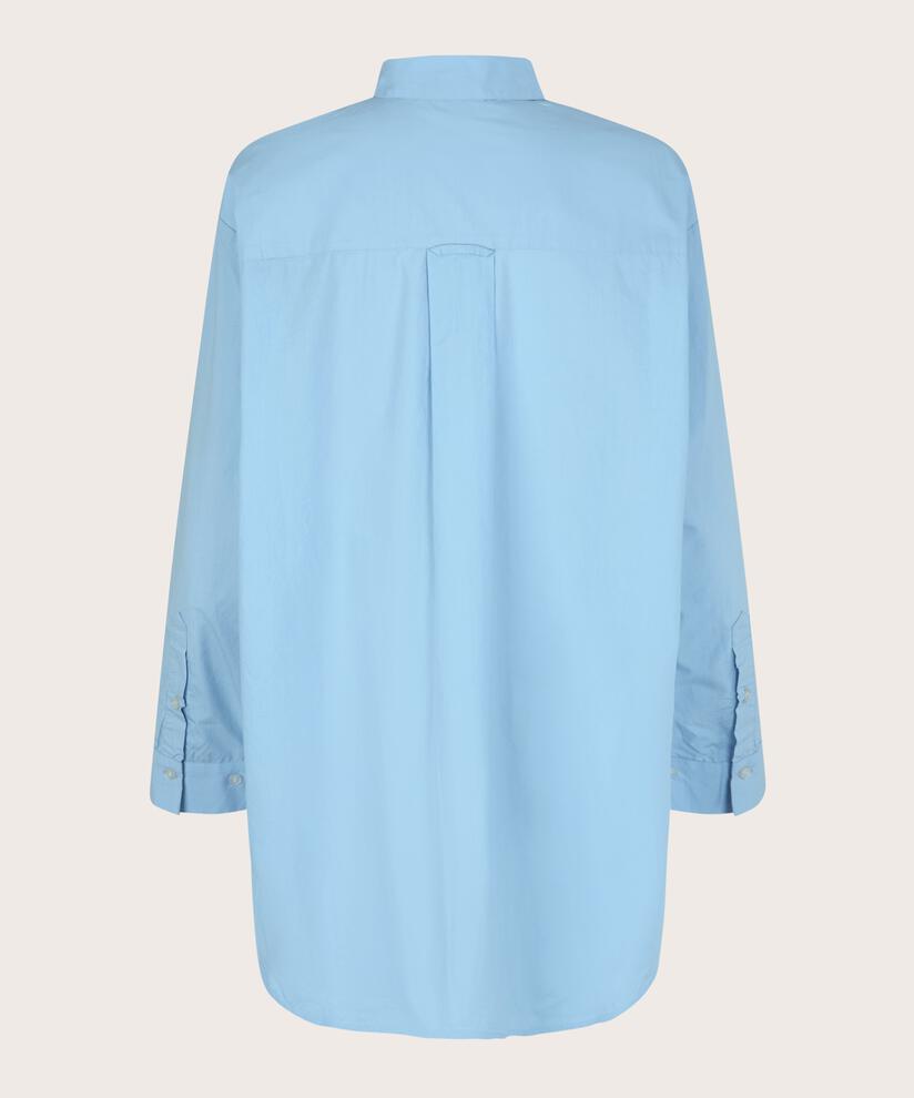 Baumwollhemdbluse Mit Abgerundeten Kanten Und Längerem Rücken, Powder Blue