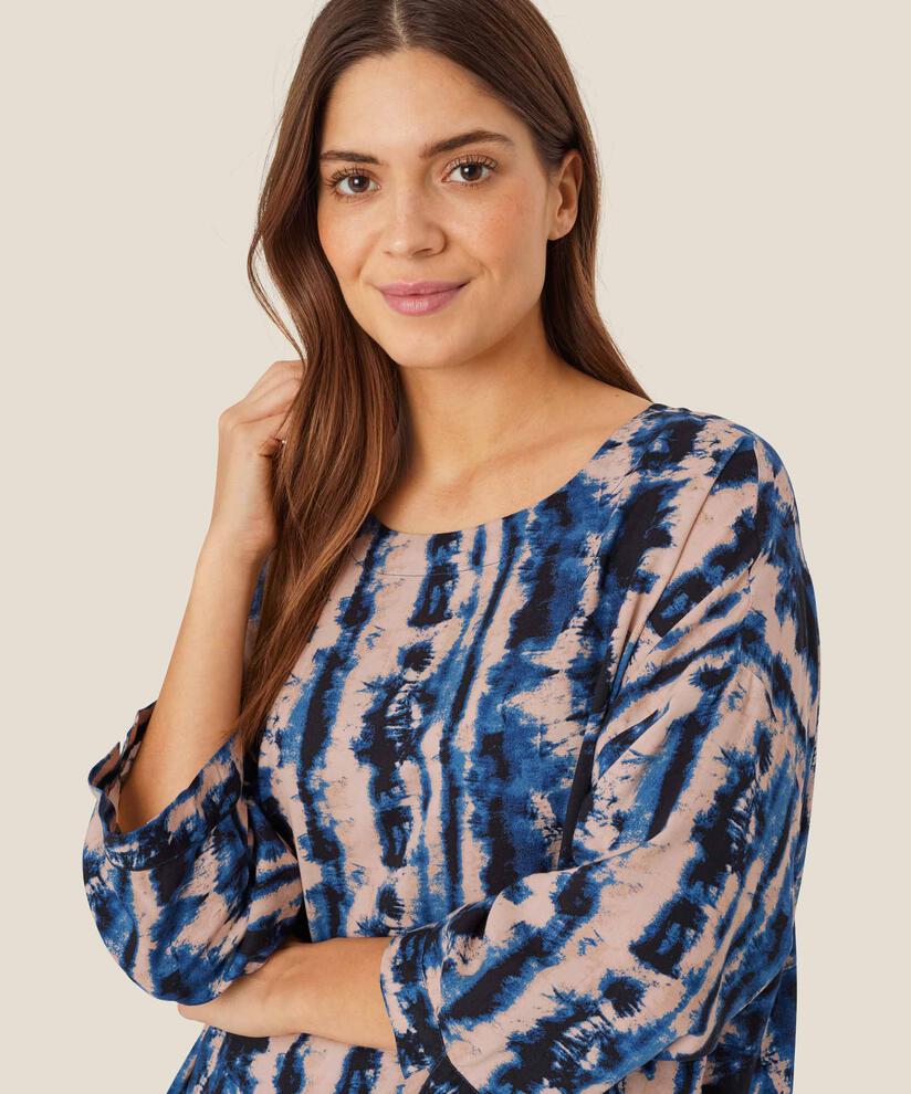 Viskosebluse Mit 3/4 Ärmeln, Navy Peony