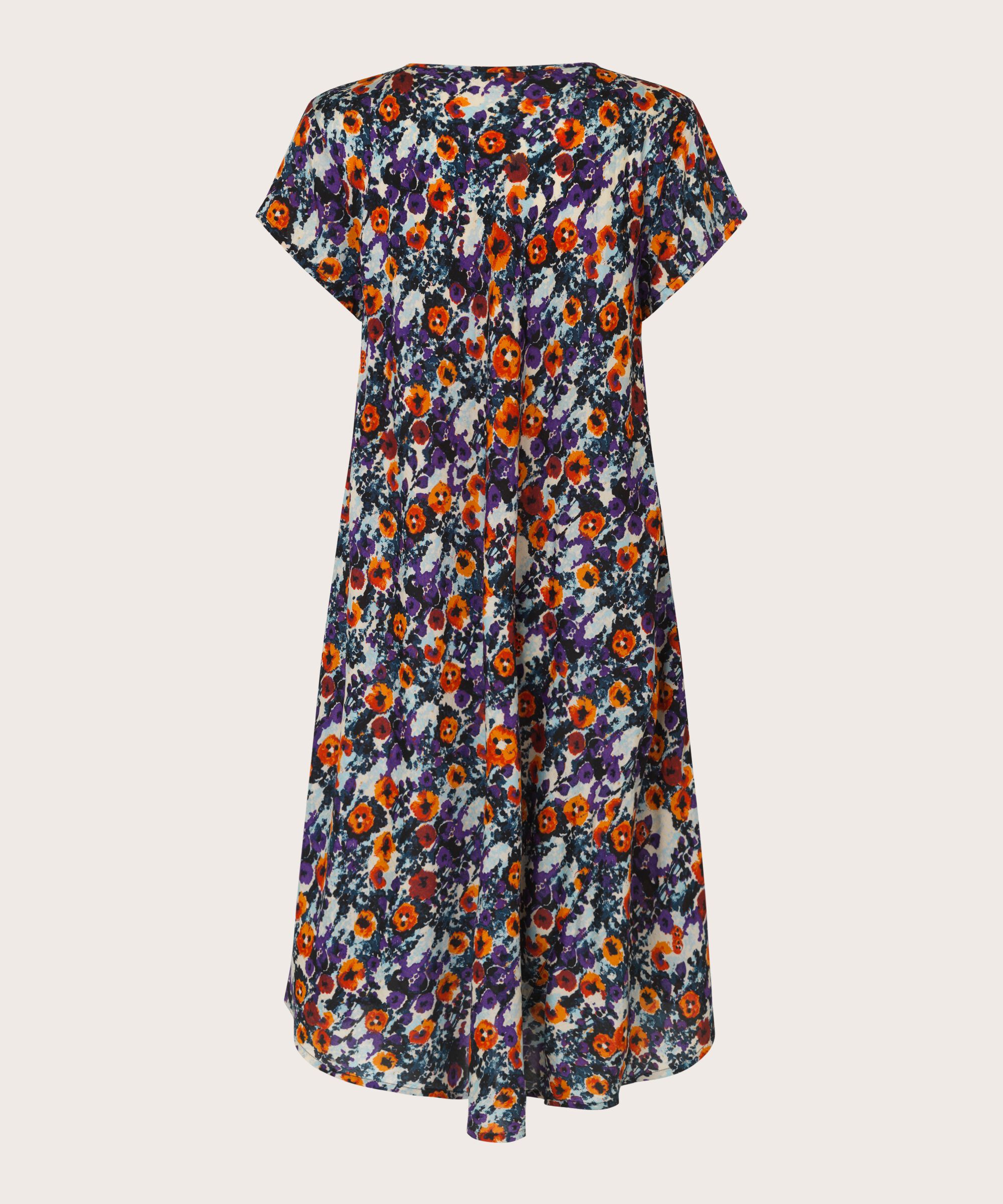 Bedrucktes Viskosekleid mit V-Ausschnitt, Meadow Violet