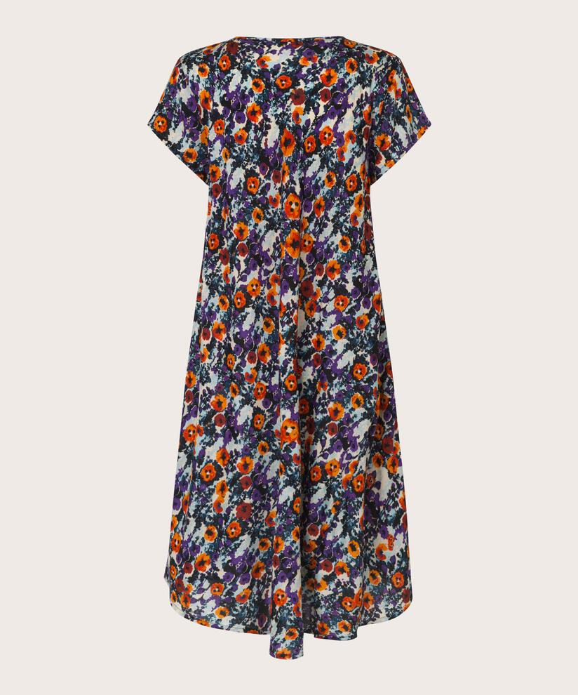 Bedrucktes Viskosekleid mit V-Ausschnitt, Meadow Violet