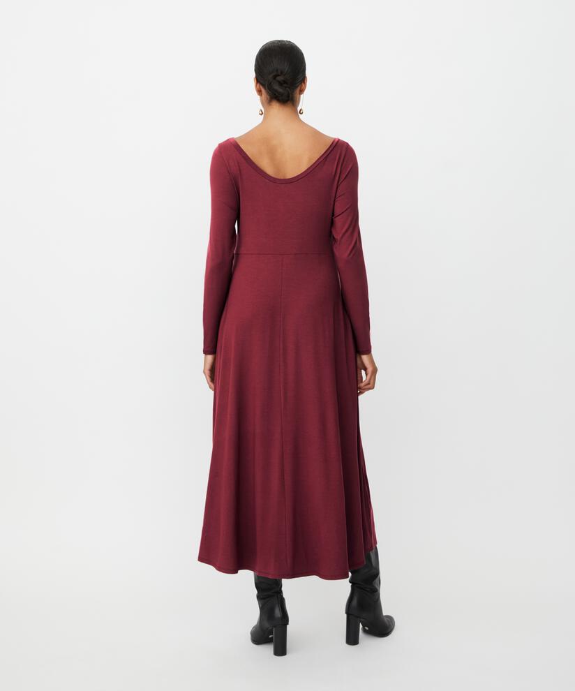 Jerseykleid mit langen Ärmeln und Rundhalsausschnitt, Tawny Port