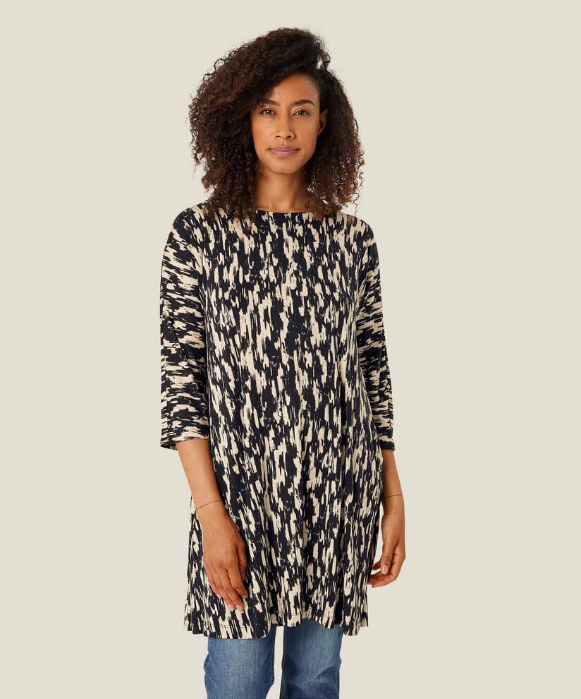 Bedruckte Jersey-Tunika mit Eingrifftaschen, Black