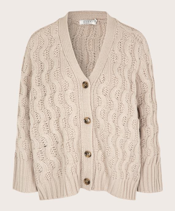 Strickjacke mit Zopfmuster, Silver Cloud
