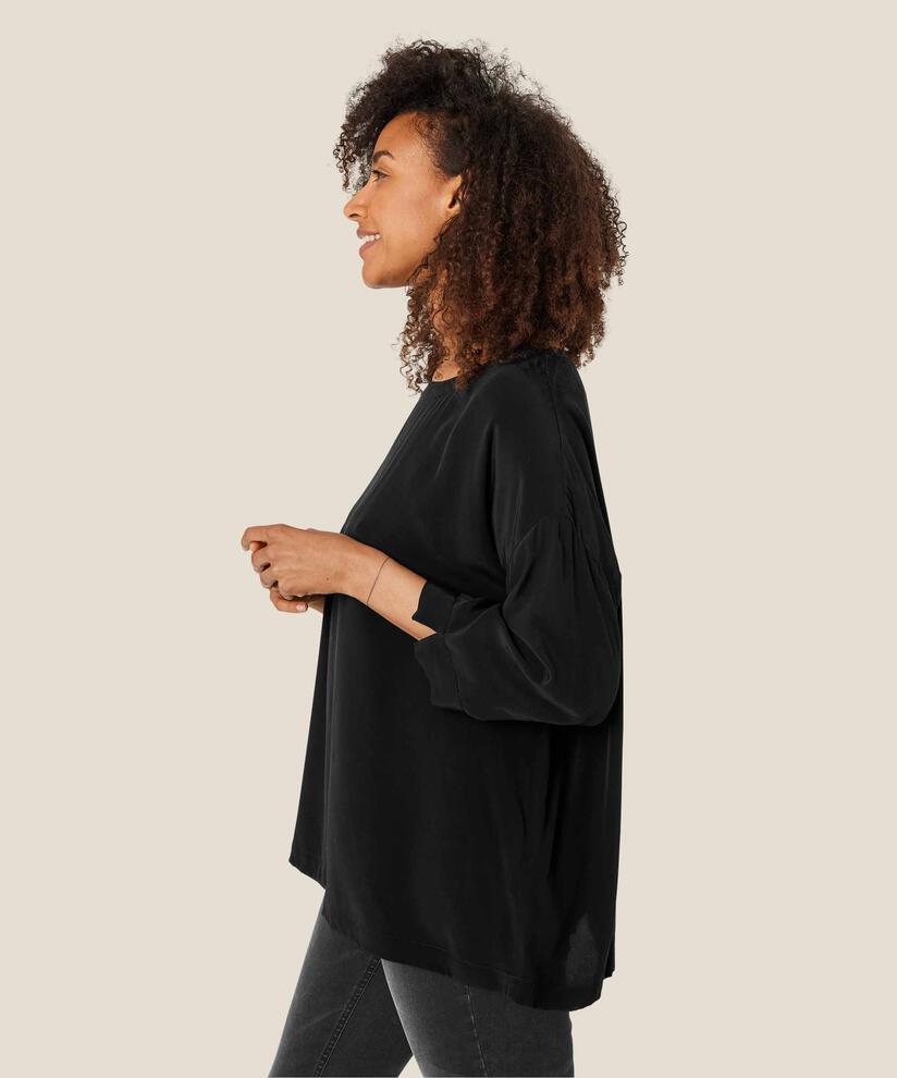 Viskosebluse Mit 3/4 Ärmeln, Black
