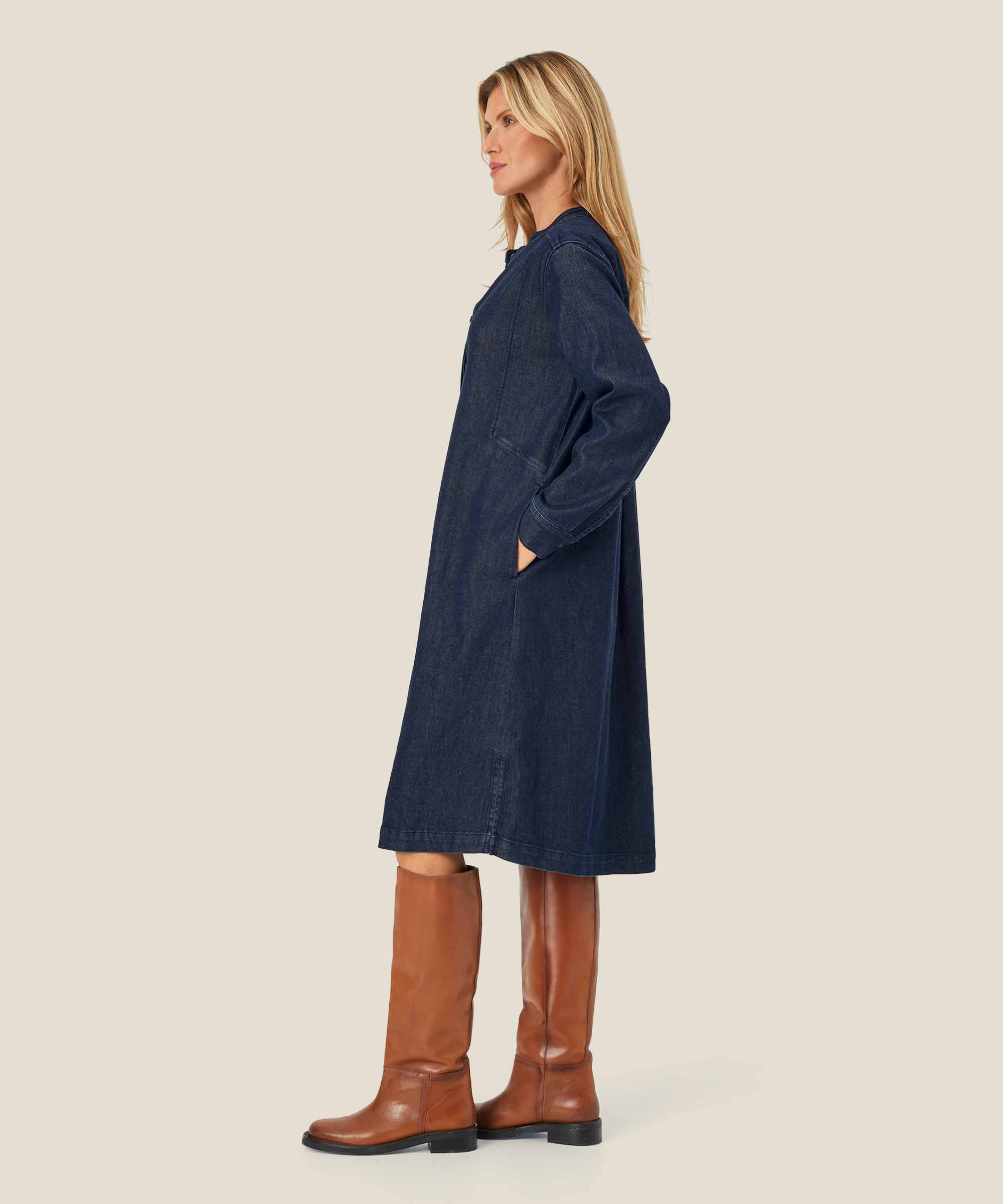 Jeanskleid mit verdeckter Knopfleiste, Dark Denim