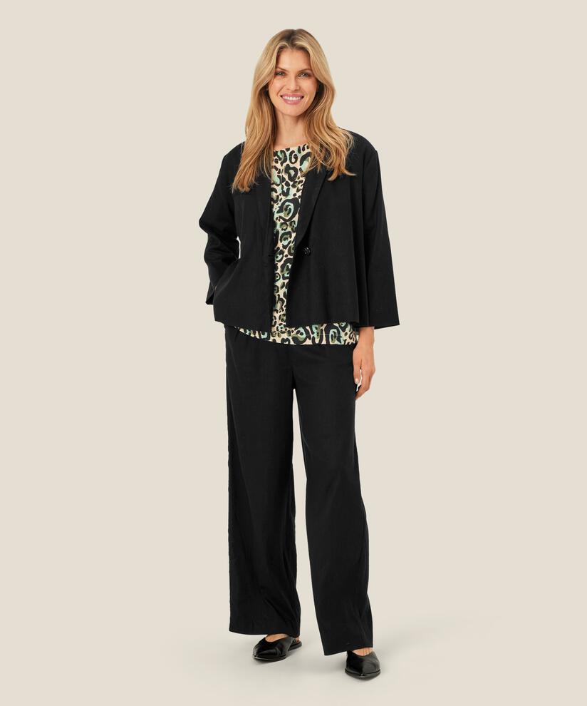 Blazer aus Leinenmischung mit Ein-Knopf-Verschluss, Black