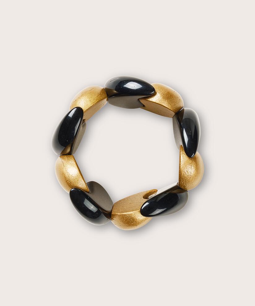 elastisches Armband mit schwarzen und goldenen Elementen, Gold