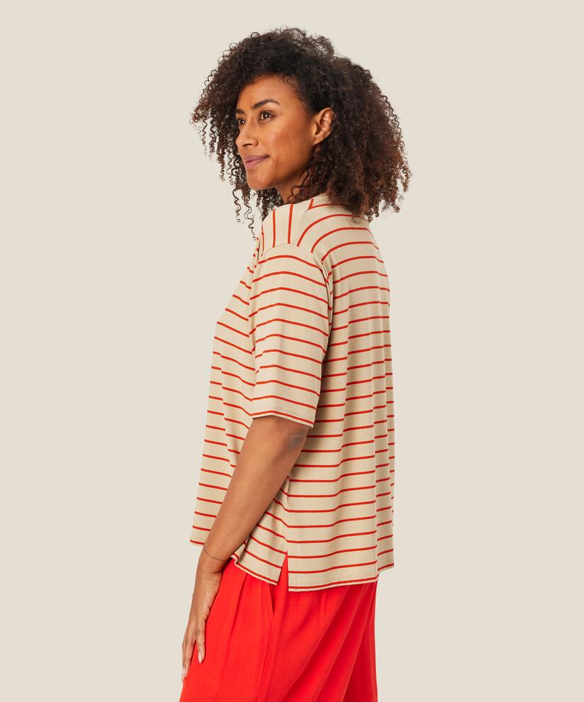 Gestreiftes T-Shirt mit Rundhalsausschnitt, Poinciana