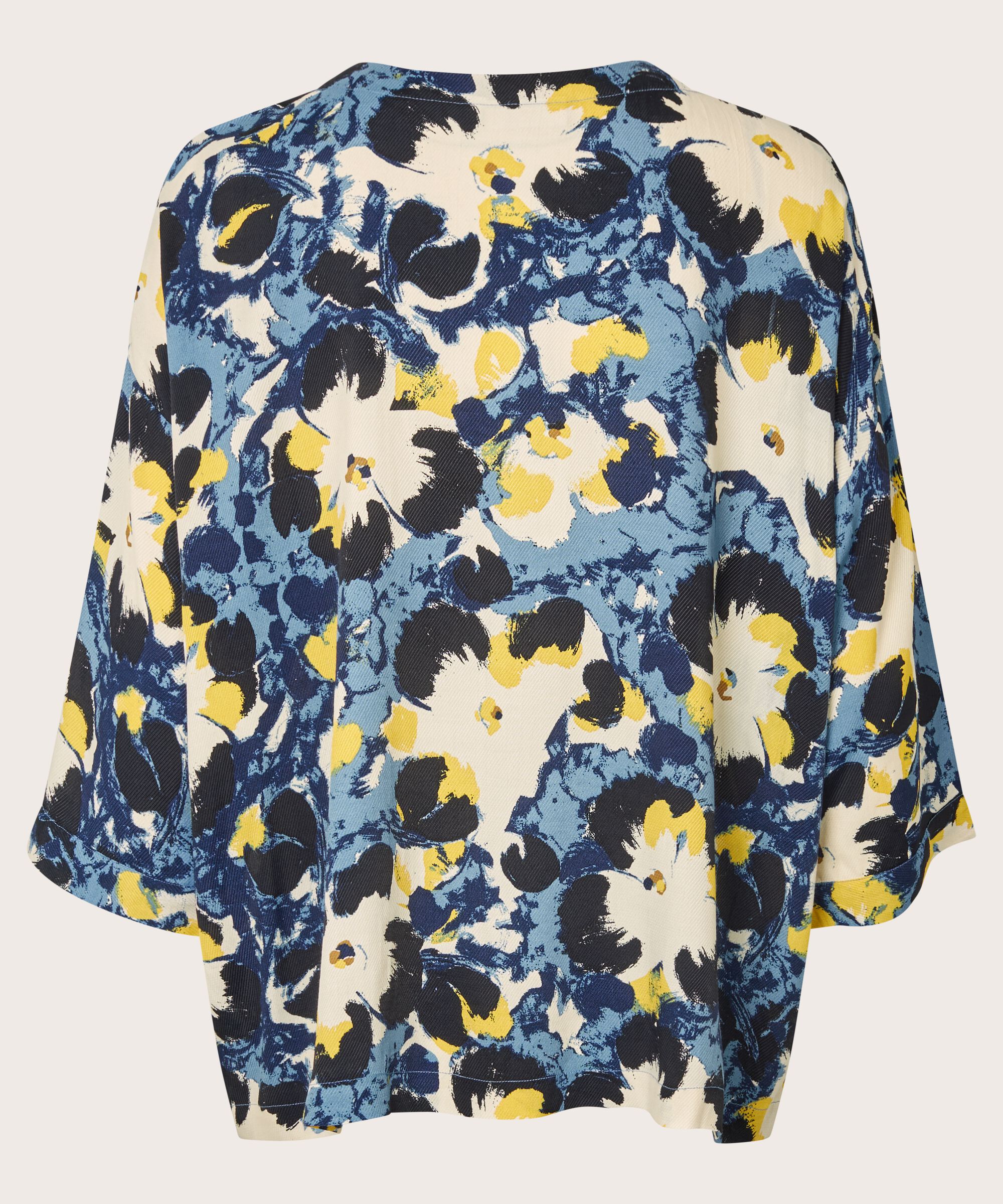Bedruckte Bluse Mit 3/4-ärmeln Und Rundhals, Proven Blue