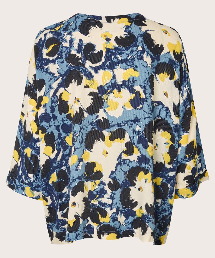 Bedruckte Bluse Mit 3/4-ärmeln Und Rundhals, Proven Blue