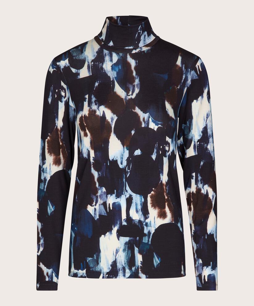Bedruckte Rollkragenbluse aus Viskose-Jersey, Maritime Blue