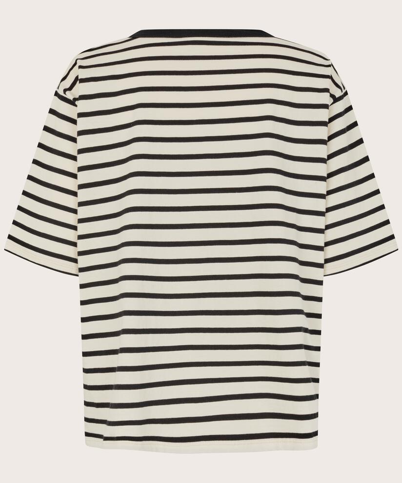 gestreiftes T-Shirt mit Rundhals, Black