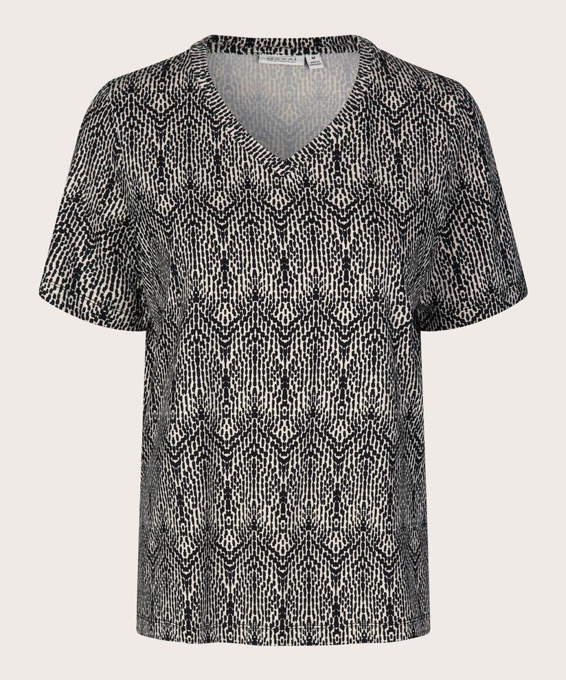 Bedrucktes T-Shirt mit V-Ausschnitt, Black