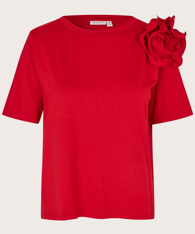 T-Shirt mit abnehmbarer Blumenbrosche, Scarlet Sage
