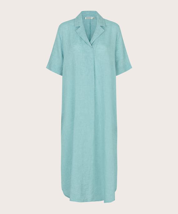 Leinenkleid mit Eingrifftaschen und Seitenschlitz, Aqua
