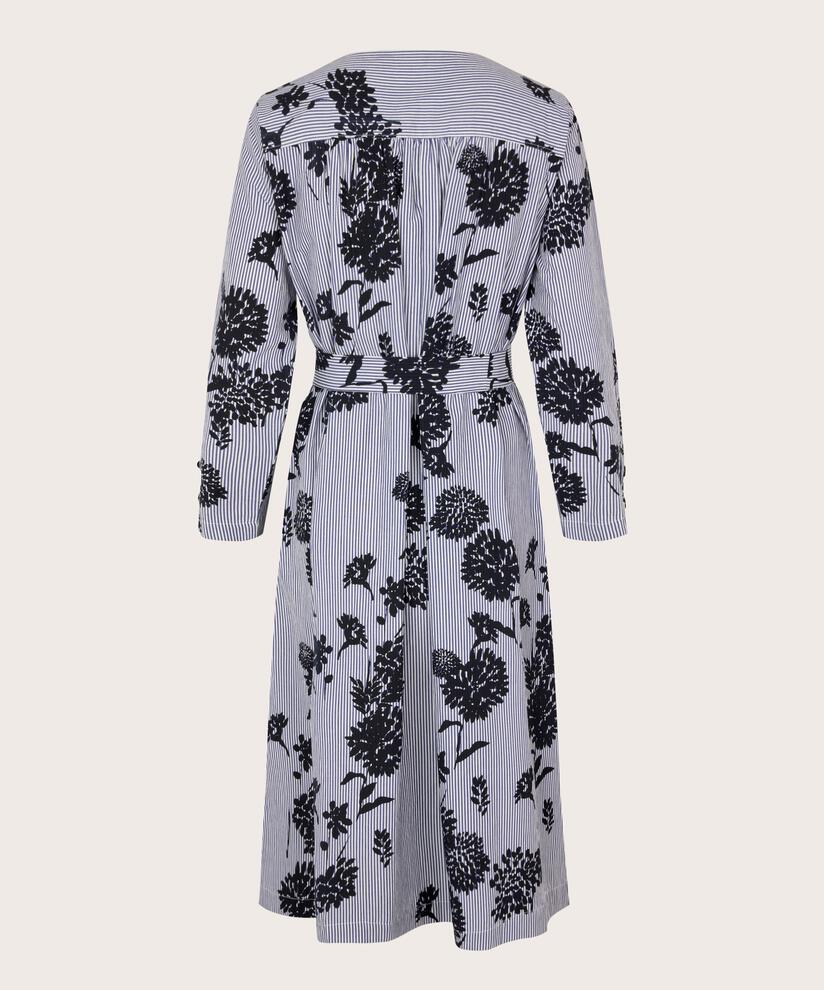 Baumwollkleid mit V-Ausschnitt und abnehmbarem Gürtel, Maritime Blue