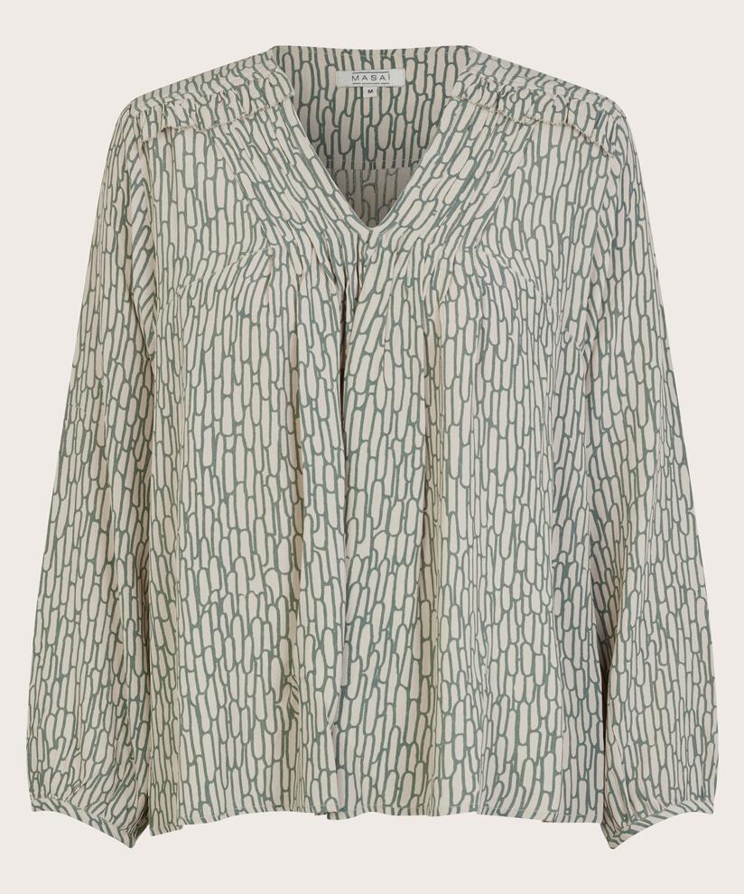Viskosebluse mit V-Ausschnitt und Wade, Balsam Green