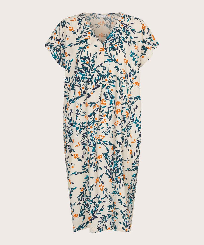 Kleid aus bedruckter Viskose mit V-Ausschnitt, Russ Orange