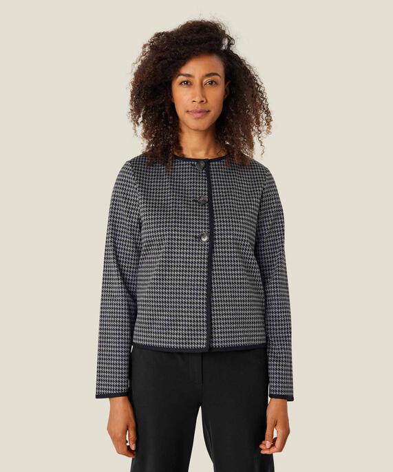 Karierte Jerseyjacke mit Knöpfen, Black
