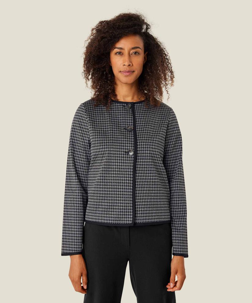 Karierte Jerseyjacke mit Knöpfen, Black