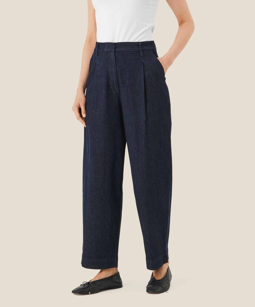 hoch taillierte Jeanshose, Dark Denim