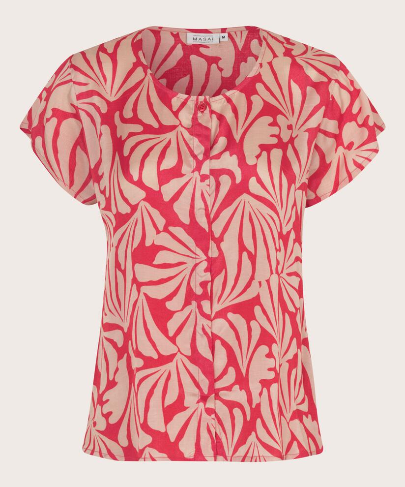 Viskose-Hemdbluse mit kurzen Flügelärmeln, Hibiscus