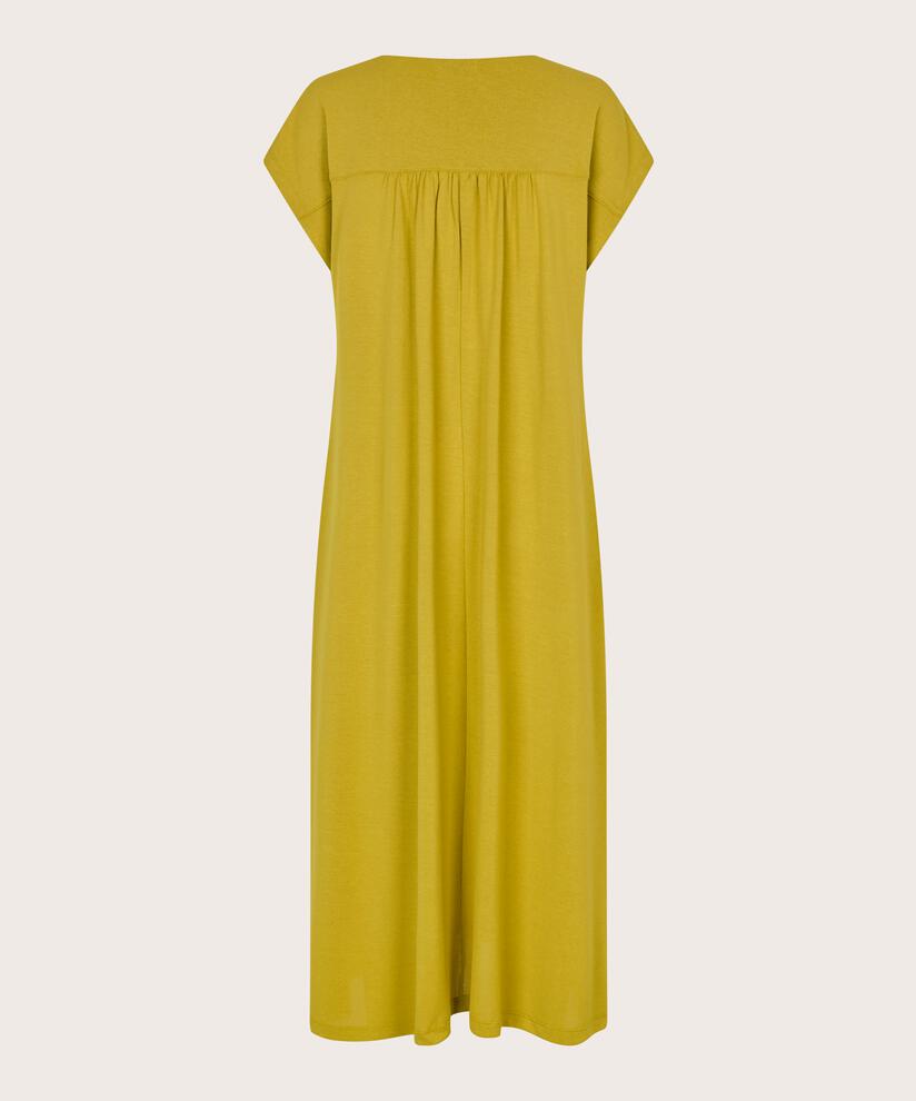 kurzärmliges Jerseykleid mit femininen Falten, Burnish Gold