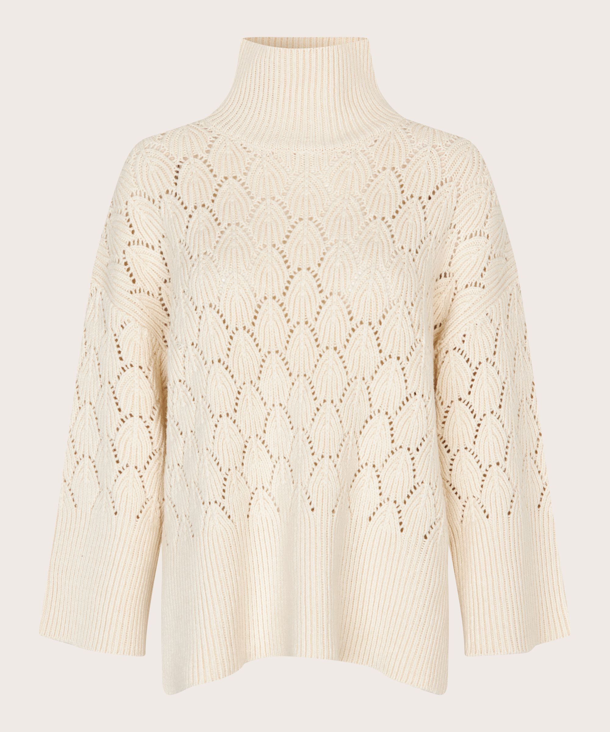 Strickpullover mit dekorativem Lochmuster und Rollkragen, Whitecap
