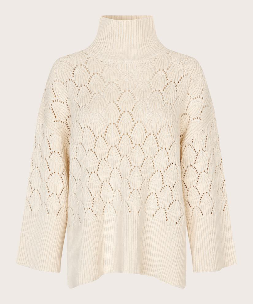 Strickpullover mit dekorativem Lochmuster und Rollkragen, Whitecap