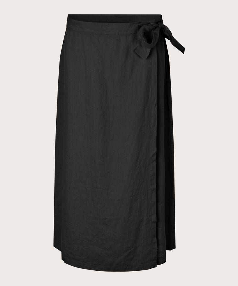 Leinenrock mit Wickeleffekt, Black