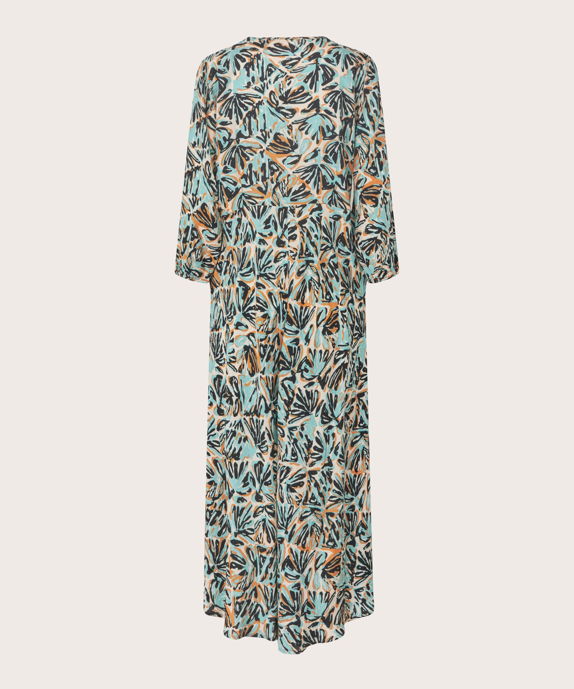 Viskosekleid mit 3/4 Ärmeln und V-Ausschnitt, Aqua