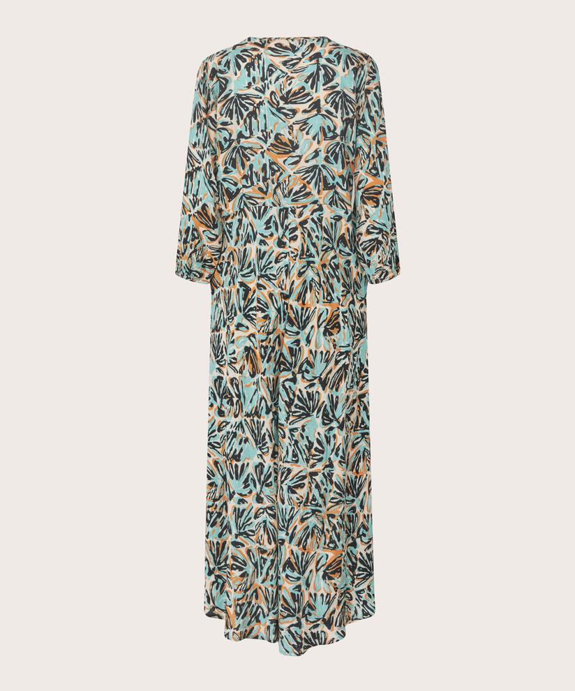 Viskosekleid mit 3/4 Ärmeln und V-Ausschnitt, Aqua