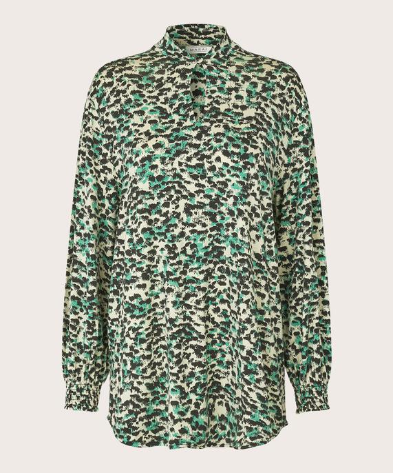Bedruckte Jersey-Tunika mit Knopfdetail am Hals, Winter Green