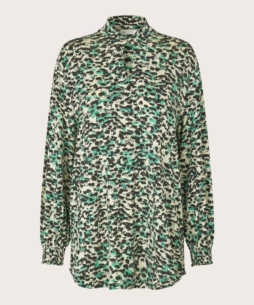 Bedruckte Jersey-Tunika mit Knopfdetail am Hals, Winter Green