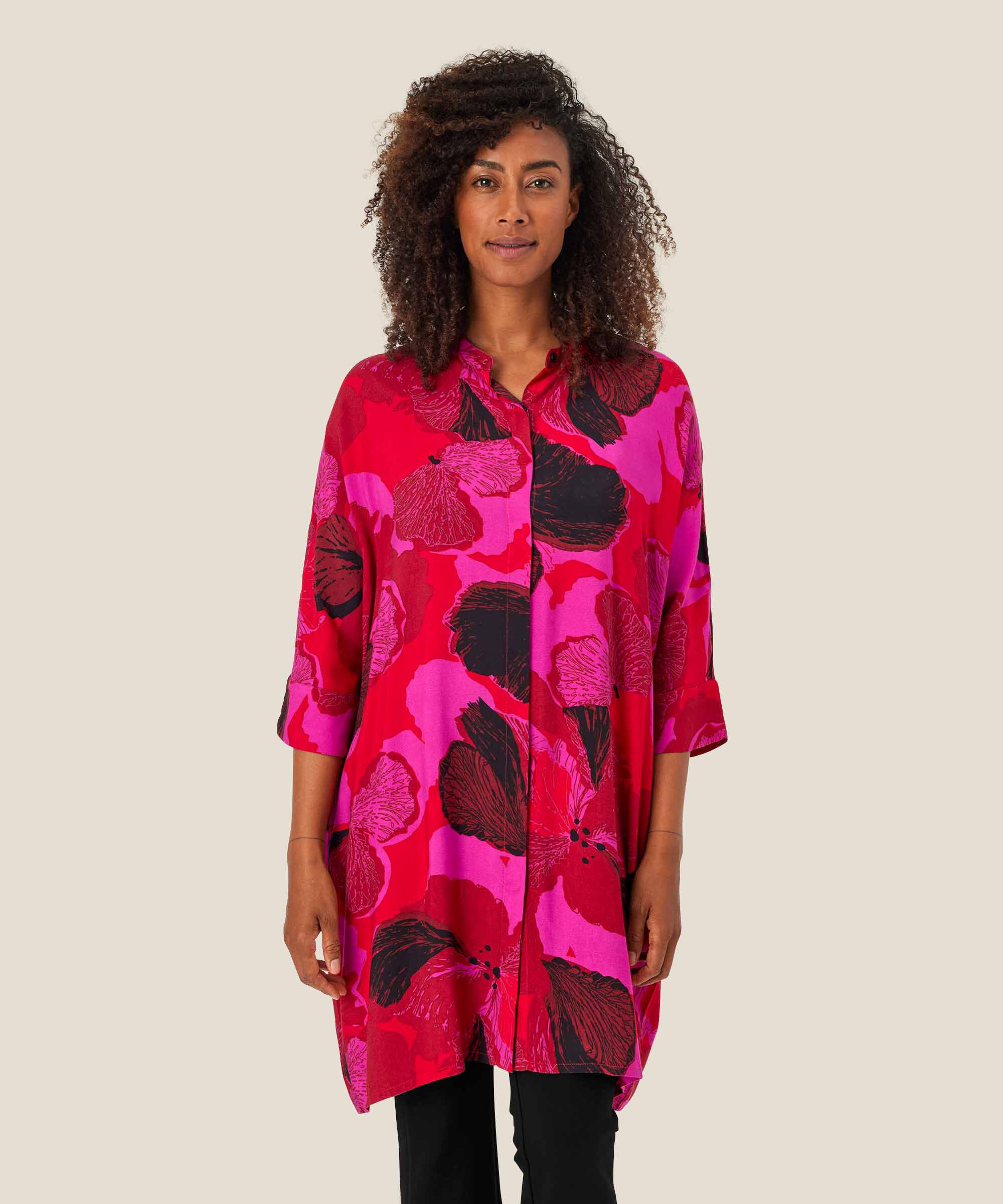 Gemustertes Hemdblusenkleid Aus Viskose, Haute Red