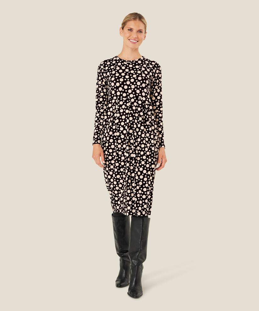 gemustertes Tulpenkleid mit langen Ärmeln, Black