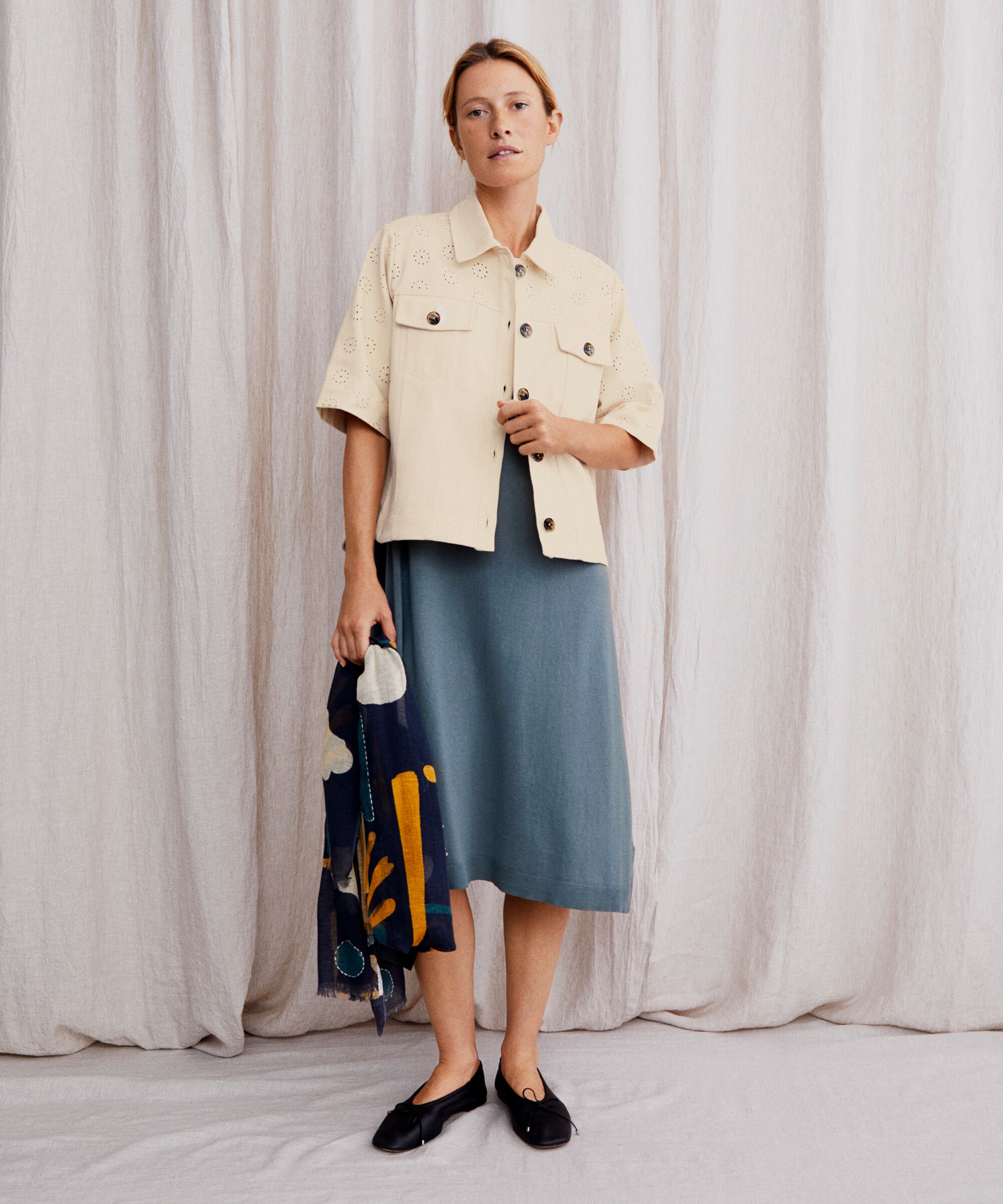 Jeansjacke mit Lochmuster, Whitecap