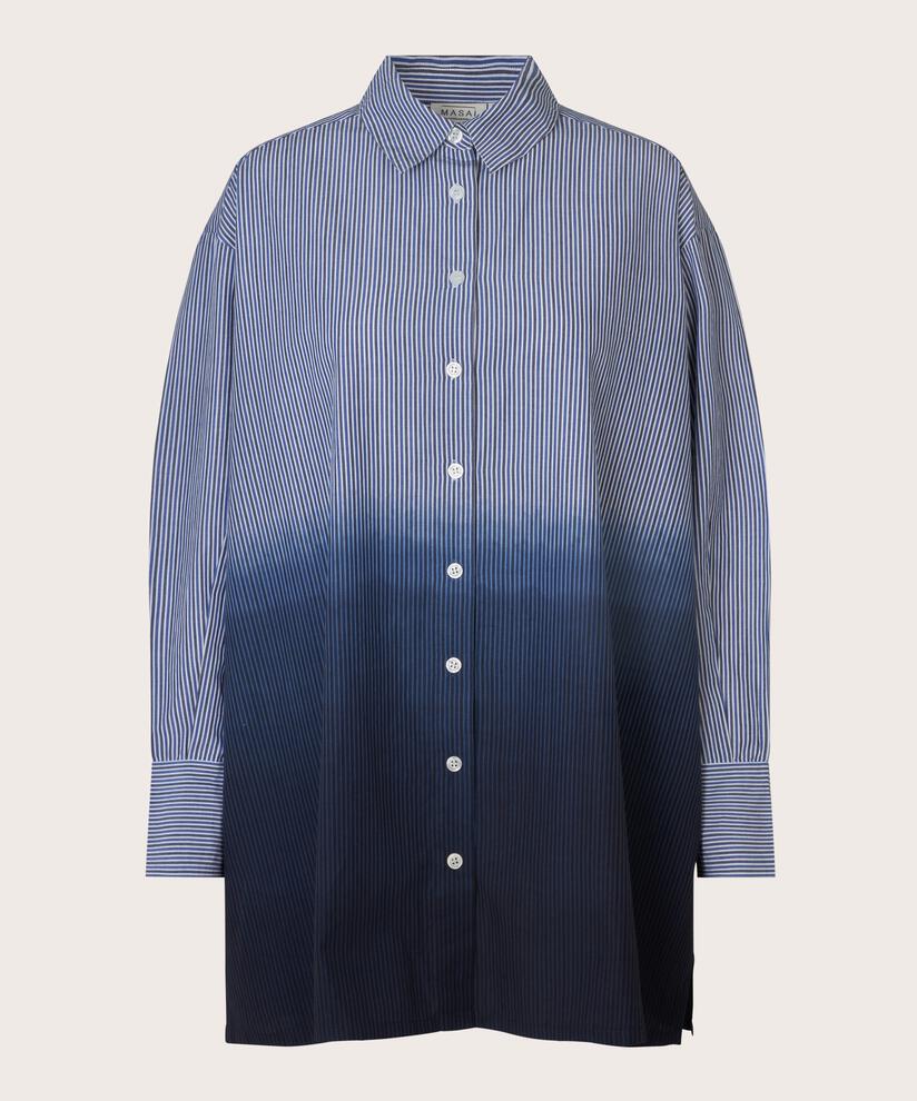 Gestreifte Hemdbluse aus Baumwolle mit Dip-Dye-Effekt, Maritime Blue