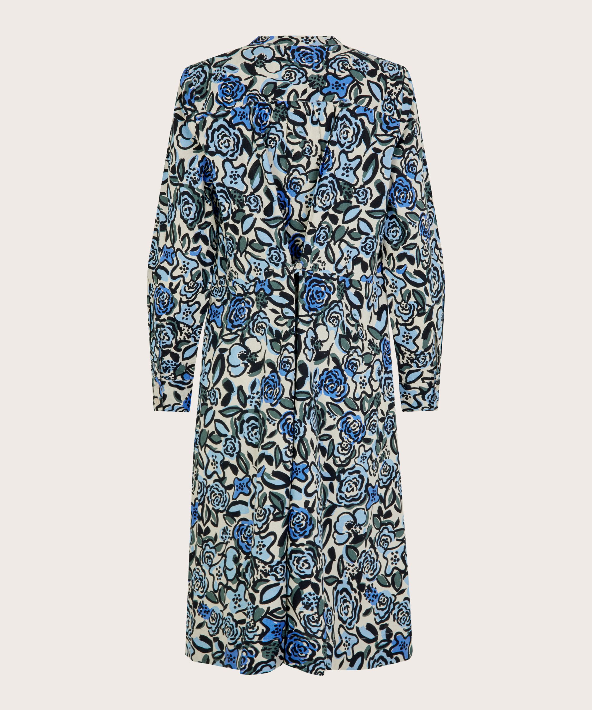 Kleid aus geblümter Baumwolle mit verdeckter Knopfleiste, Blue Bonnet