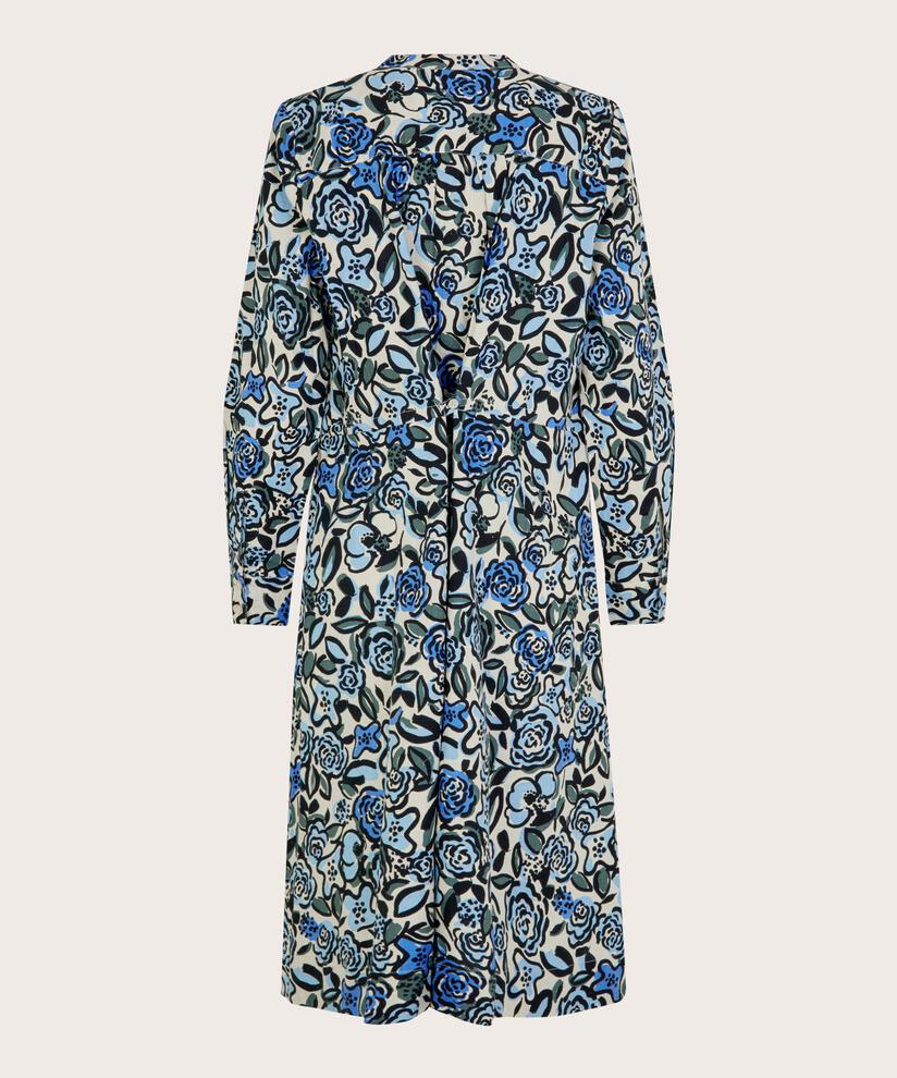 Kleid aus geblümter Baumwolle mit verdeckter Knopfleiste, Blue Bonnet