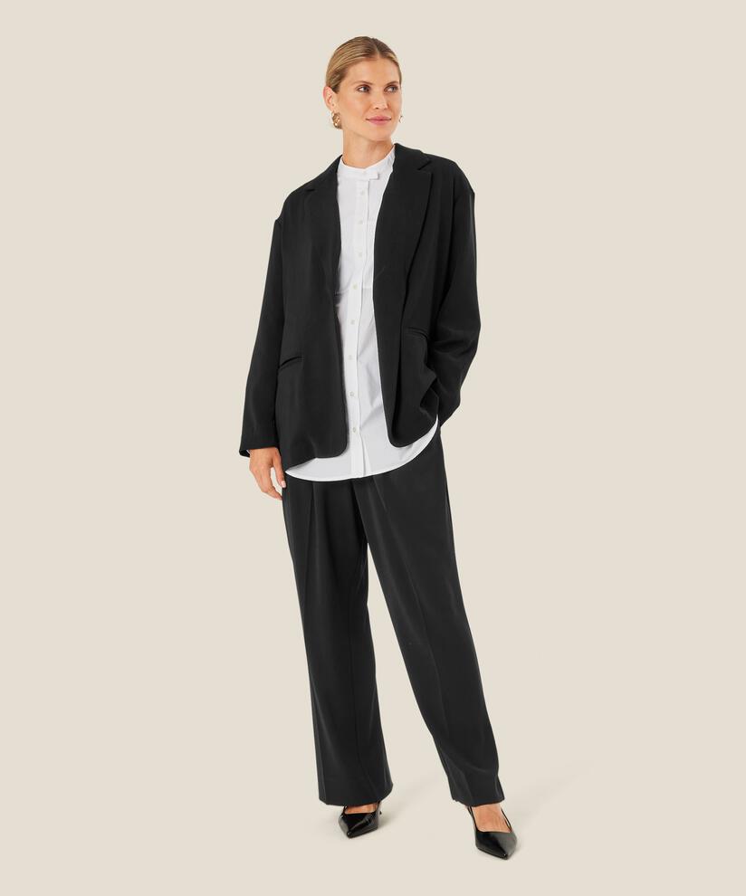 Hose mit hoher Taille und Falten vorne, Black
