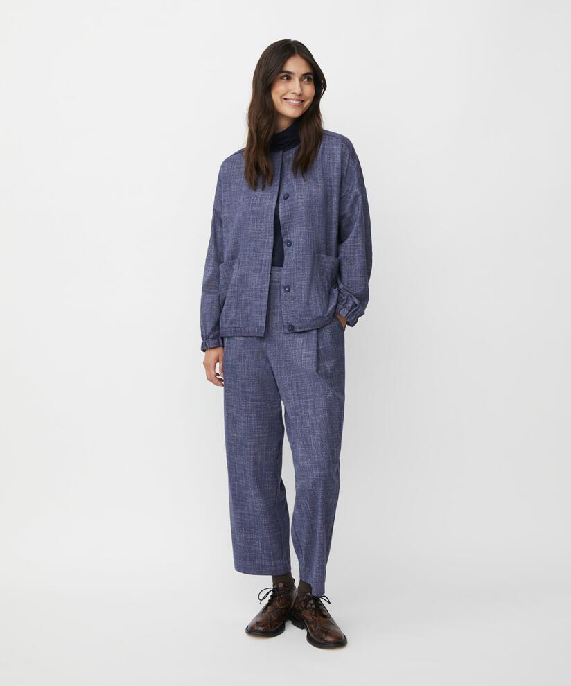 Rundhalsjacke mit verstecktem Knopfverschluss, Navy Blazer